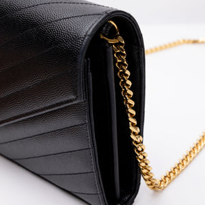SAINT LAURENT ENVELOPE CHAIN WALLET CALFSKIN BLACK GHW