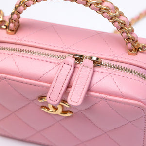 CHANEL CC CHAIN HANDLE ZIP AROUND VANITY MINI CASE PINK LAMBSKIN GHW