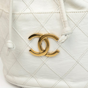CHANEL VINTAGE MINI QUILTED CC BUCKET BAG WHITE CALFSKIN GHW