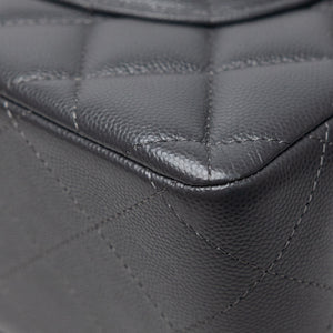 CHANEL JUMBO CLASSIC DOUBLE FLAP BAG GREY CAVIAR LEATHER SHW (MICROCHIP)