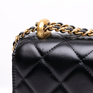 CHANEL GOLD CRUSH MINI FLAP BAG BLACK CALFSKIN LEATHER GHW (MICROCHIP)