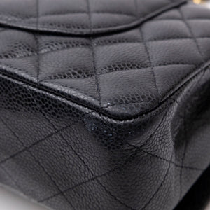 CHANEL MEDIUM CLASSIC DOUBLE FLAP BAG BLACK CAVIAR LEATHER GHW (MICROCHIP)