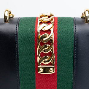 GUCCI MINI SYLVIE CHAIN BAG BLACK CALFSKIN GHW