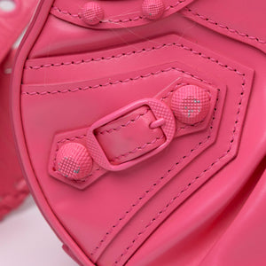 BALENCIAGA LE CAGOLE XS PINK POLISHED LAMBSKIN LEATHER PINK HARDWARE