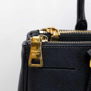 PRADA SMALL SAFFIANO LUX GALLERIA DOUBLE ZIP TOTE BAG BLACK LEATHER GHW