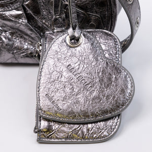 BALENCIAGA LE CAGOLE XS SHOULDER BAG ARENA CRACKED LAMBSKIN GREY SHW