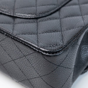 CHANEL MEDIUM CLASSIC DOUBLE FLAP BAG BLACK CAVIAR LEATHER SHW