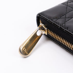 CHRISTIAN DIOR PATENT LEATHER CANNAGE LADY DIOR CONTINENTAL WALLET BLACK GHW