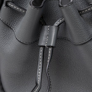 LOEWE MINI HAMMOCK DRAWSTRING BAG GREY GRAINED CALFSKIN LEATHER SHW