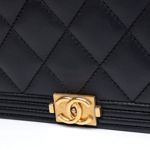 CHANEL BOY WOC WALLET ON CHAIN BLACK LAMBSKIN LEATHER GHW