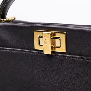 FENDI MINI PEEKABOO BAG DARK BROWN CALFSKIN LEATHER GHW