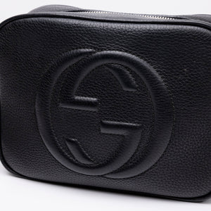 GUCCI SOHO DISCO CAMERA BAG CALFSKIN LEATHER BLACK LGHW