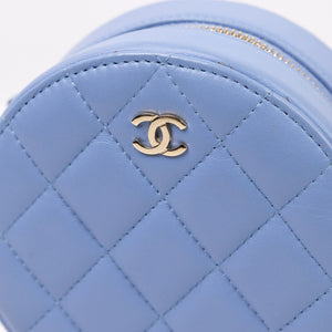 CHANEL ROUND CLUTCH BLUE LAMBSKIN LEATHER GHW