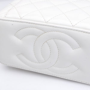 CHANEL TOP HANDLE LONG VANITY CASE WITH CHAIN WHITE LAMBSKIN GHW