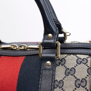GUCCI MONOGRAM VINTAGE WEB BOSTON BAG NAVY GG CANVAS GHW