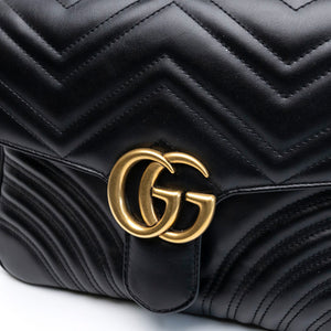 GUCCI GG MARMONT SMALL TOP HANDLE BAG BLACK CALFSKIN GHW
