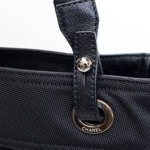 CHANEL SMALL QUILTED COATED CANVAS PARIS BIARRITZ TOTE BAG BLACK SHW