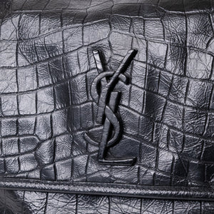 SAINT LAURENT MEDIUM NIKI BAG CROCODILE-EMBOSSED BLACK CALFSKIN BLACK HARDWARE