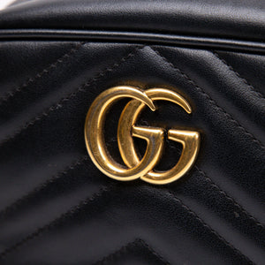 GUCCI GG MARMONT SMALL MATELASSE SHOULDER BAG BLACK CALFSKIN LEATHER GHW