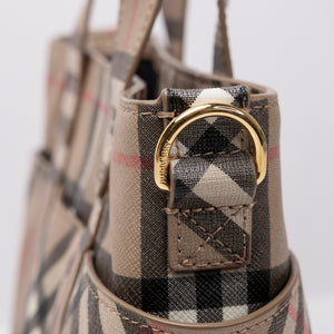 BURBERRY LOGO APPLIQUE VINTAGE CHECK E-CANVAS TOTE BAG GHW
