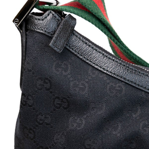 GUCCI BLACK GG MONOGRAM CANVAS WEB HOBO BAG SHW
