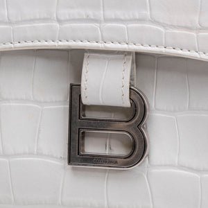 BALENCIAGA MEDIUN DOWNTOWN SHOULDER BAG EMBOSSED LEATHER WHITE SHW