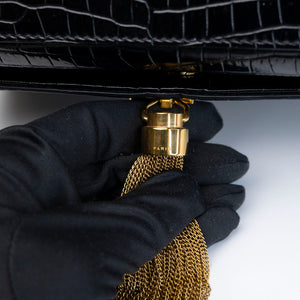 SAINT LAURENT SMALL KATE BAG WITH TASSEL CROC-EMBOSSED LEATHER BLACK GHW