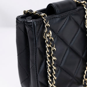CHANEL QUILTED SUPER MINI TOTE WITH CHAIN BLACK LAMBSKIN LGHW