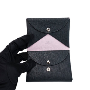 HERMES CALVI DUO COMPACT VERSO CARD HOLDER BLUE OCEAN / MAUVE PALE SHW