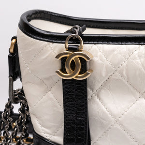 CHANEL SMALL GABRIELLE HOBO BAG WHITE / BLACK CALFSKIN LEATHER GOLD / SILVER TONE / RUTHENIUM TONE
