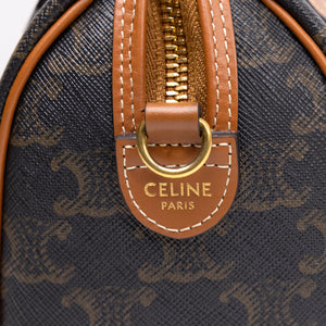 CELINE SMALL BOSTON BAG TRIOMPHE CANVAS/ CALFSKIN TAN GHW