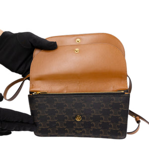 CELINE DOUBLE FLAP TRIOMPHE CANVAS WALLET ON STRAP