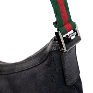GUCCI BLACK GG MONOGRAM CANVAS WEB HOBO BAG SHW