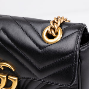 GUCCI GG MARMONT SMALL SHOULDER BAG CALFSKIN BLACK GHW