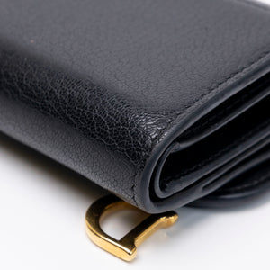 CHRISTIAN DIOR SADDLE LOTUS WALLET STONE BLACK GOATSKIN GHW