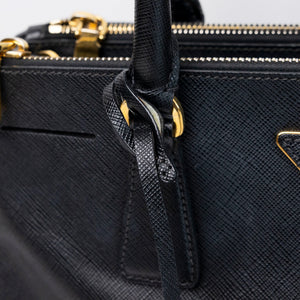 PRADA SMALL SAFFIANO LUX GALLERIA DOUBLE ZIP TOTE BAG BLACK LEATHER GHW