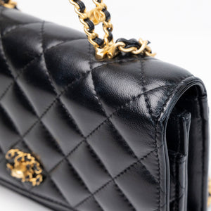 CHANEL LETTER LOGO TOP HANDLE WALLET ON CHAIN LAMBSKIN BLACK GHW (MICROCHIP)