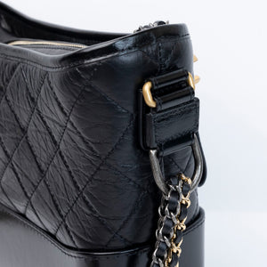 CHANEL MEDIUM GABRIELLE HOBO BAG BLACK CALFSKIN LEATHER GOLD / SILVER TONE