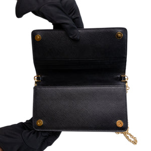 PRADA WALLET ON CHAIN SAFFIANO LEATHER BLACK GHW