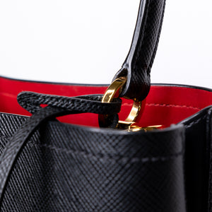 PRADA PANIER SMALL SAFFIANO LEATHER BAG BLACK GHW