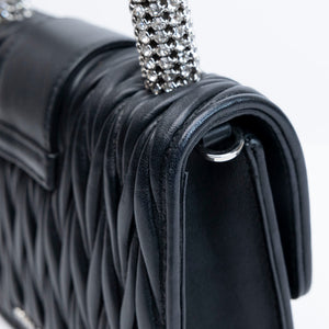 MIUMIU CRYSTAL MATELASSE LEATHER TOP HANDLE BAG BLACK SHW