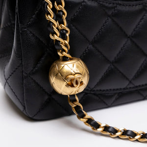 CHANEL 26C PEARL CRUSH MINI RECTANGULAR FLAP BLACK LAMBSKIN LEATHER GHW ( MICROCHIP)