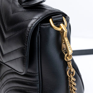 GUCCI GG MARMONT SMALL TOP HANDLE BAG BLACK CALFSKIN GHW
