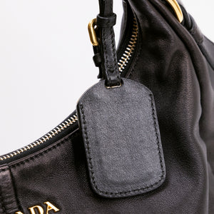 PRADA BLACK VITELLO DAINO LEATHER ZIP TOP HOBO BAG GHW
