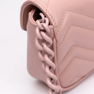 GUCCI SUPER MINI GG MARMONT PINK CALFSKIN LEATHER TONAL ENAMELLED HARDWARE