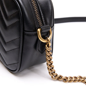 GUCCI GG MARMONT SMALL MATELASSE SHOULDER BAG BLACK CALFSKIN LEATHER GHW