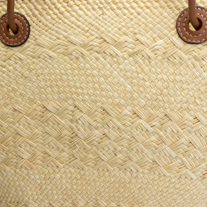 LOEWE MEDIUM ANAGRAM BASKET TOTE BAG IN IRACA PALM AND CALFSKIN NATURAL / TAN
