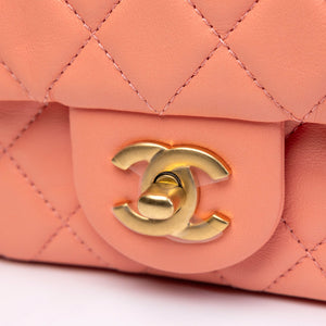 CHANEL 23C PEARL CRUSH MINI RECTANGULAR FLAP CORAL LAMBSKIN  LEATHER GHW (MICROCHIP)