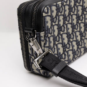 CHRISTIAN DIOR WALLET ON STRAP OBLIQUE JACQUARD CANVAS / LEATHER BLUE SHW