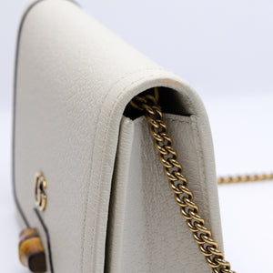 GUCCI DIANA MINI BAG WITH BAMBOO WHITE LEATHER GHW